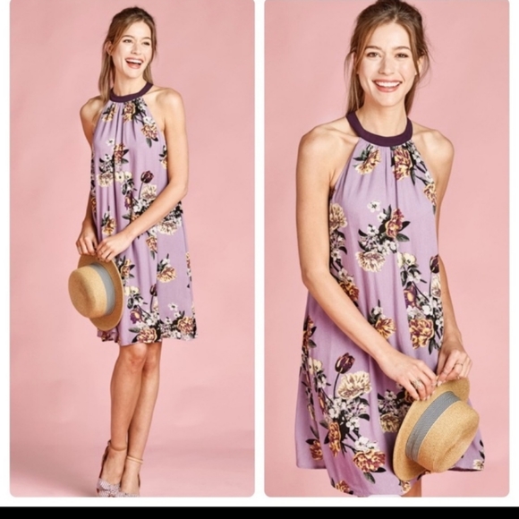 Lavender Floral Halter Dress - Picture 4 of 8